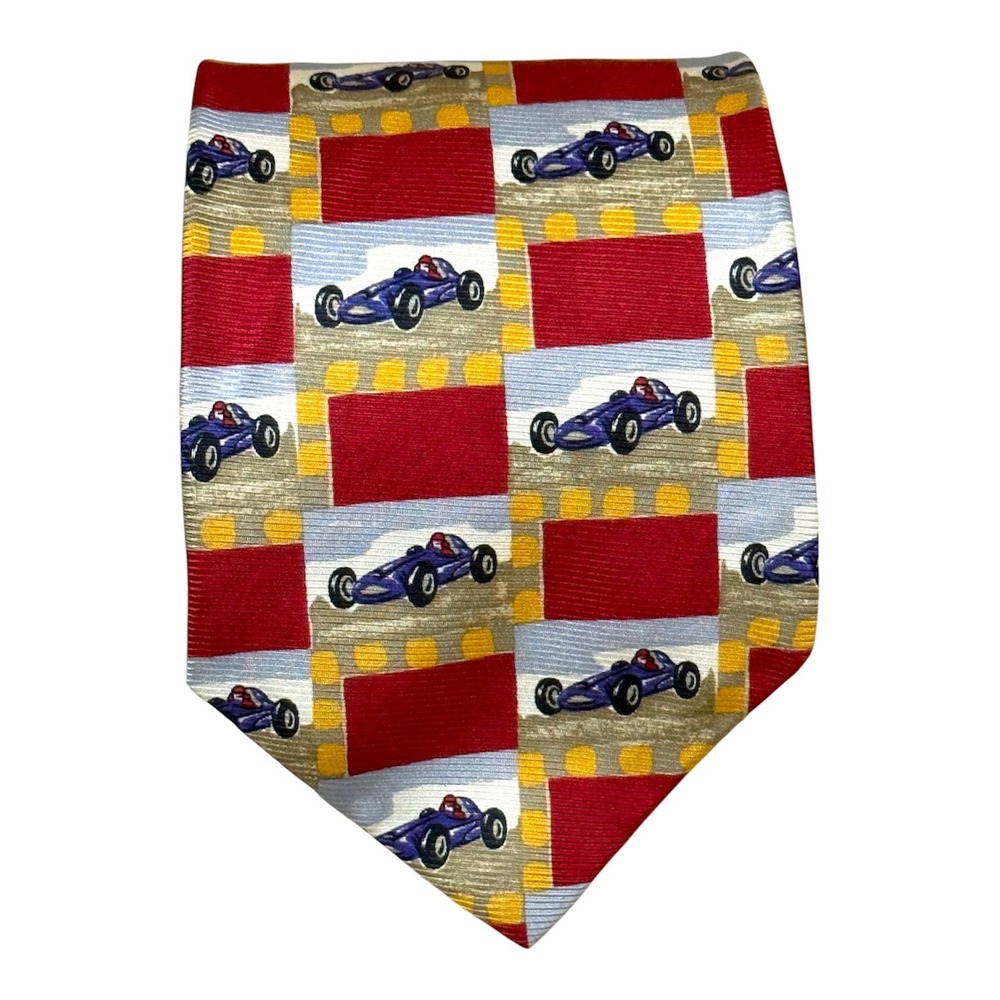 Robert Talbott Best of Class Silk Tie Mens Vintage Race Car Novelty Red Gold 4in